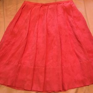 J Crew pleated crepe silk skirt in coral pink